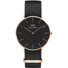 Daniel Wellington Cornwall Classic laikrodis vyrams, juodas / rožinio aukso, 36 mm, nato