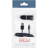 Dcu tecnologic, automobilinis įkroviklis, usb įkroviklio paketas 2.4a + micro usb įkrovimo laidas, spiralinis lightning laidas, ilgis 1.5 m, aliuminio jungtis su pvc korpusu, juodas
