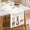 Decormommt stalo takelis modernus linksmas velykos mielas triušis stalo takelis plaunamas modernus pavasario virtuvės valgomojo stalo dekoravimas gėlė žalias lapas šventinis stalo kilimėlių takelių rinkinys vakarėliui 40 x 140 cm