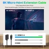 Duttek Micro Hdmi į Hdmi prailginimo laidas 2.1, 0.3 m, Hdmi 2.1 itin didelės spartos 48 Gbit/s, palaiko 8k @ 60hz, 4k @ 120hz, tinka nešiojamojo kompiuterio/fotoaparato Micro Hdmi jungčiai