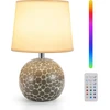 Egobasic Keraminė stalinė lempa, akumuliatorinė stalinė lempa, įkraunama su nuotolinio valdymo pulteliu, maža belaidė stalinė lempa su laikmačiu, pritemdoma, 12 Rgb spalvų, stalinė lempa valgomojo stalui, svetainei, miegamajam