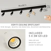 Eofiti led lubų prožektorius su 5 lemputėmis, modernus lubų šviestuvas juodas, pasukamas, su 5 x 3w g9 360lm prožektoriais, lubų šviestuvas 3000k šilta balta, lubų prožektorius virtuvės lempa sijoms, spintai, virtuvei