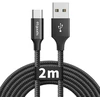 Etguuds usb c kabelis 2 m, nailoninis usb a į usb c įkrovimo kabelis greito įkrovimo kabelis usbc, skirtas iphone 15 pro max galaxy s23 s22 s21 s10 lite s10 s9 s8 note 10 - juodas