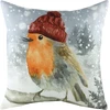 Evans Lichfield Watercolour Feather Filled Cushion Robin with Hat