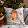 Evans Lichfield Watercolour Feather Filled Cushion Robin with Hat