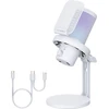 Feelworld vm1 usb žaidimų mikrofonas podcast'ų įrašymui, baltas, studijinis pc mikrofonas su nutildymu, triukšmo mažinimu, rgb apšvietimu, apsauginiu tinkleliu nuo purslų, stalinė trikojė