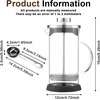 Kavos aparatas French press 600 ml, kavos virimo aparatas su kavos pupelių šaukšteliu, stiklas su dideliu borosilikato kiekiu, kavos puodas, french press kava, kavos virimo aparatas su nerūdijančio plieno filtru, skirtas biurui, namams, stovyklavimui