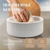 Freudentier keramikinis šunų dubenėlis su bambuko pagrindu - 990 ml - neslystantis ir tinkamas plauti indaplovėje - modernus dubenėlis dideliems ir mažiems šunims - šunų dubenėlis (baltas, 1x)
