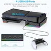 Fyoung horizontalus stovas, skirtas ps5 pro/ps5 slim su 14 rgb šviesų, neslystantis pagrindo stovas su 4 usb prievadais, skirtas playstation 5/ playstation 5 pro (juodas)