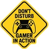 Gamer durų lipdukas "netrukdyti, žaidėjas veikia" 210x210mm geltonas vinilo lipdukas paauglių miegamajam, žaidimų kambariui, sienai ar kompiuterio paviršiui