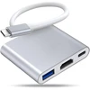 Garsent usb c šakotuvas, 3 viename nešiojamas aliuminio adapteris su 1 x 60w pd prievadu, 1 x hd multimedijos sąsaja (iki 4k), 1 x usb 3.0 (iki 5 gbps), 5