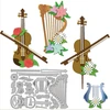 Globeleland pavasarinės išpjovimo formelės arfai, violončelei, smuikui ir gėlėms, metalinės, gėlių instrumento išpjovimo ir įspaudimo šablonas, retro muzikos instrumentas, popieriaus perforavimas scrapbooking'ui, kortelių gamybai
