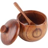 Hapivida medinis druskos indelis, 8 x 9 cm, 50 ml, mediniai prieskonių indeliai, cukraus dubuo su dangteliu ir šaukšteliu, prieskonių indelis, druskinė cukrui, druskai, padažui, actui, pipirams (1 vnt.)