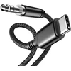 Highwings usb c–aux kabelis 0,5 m juodas, usb c–jack kabelis 3,5 mm aux kabelis automobiliui mobiliojo telefono aux kabelis usb c, skirtas iphone 15, hua-wei p40/p30/p20/mate20, s22/s21/s20/note20/note10/note10+, automobiliui