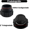 Ibc adapteris, 2 colių smulkus sriegis į s60 x 6 stambų sriegį, ibc talpos adapteris, 2 colių vidinis sriegis į s60 x 6 (60 mm) išorinį sriegį, ibc talpos priedai ibc vandens talpai (1 vnt.)