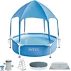 Intex 28209np apvalus antžeminis baseinas su metaliniu rėmu, nuimama apsauga nuo saulės ir vandens purkštuvu, 700 l, plienas ir pvc, mėlynas, 183 x 38 cm