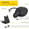Jabra Evolve2 65 belaidės kompiuterio ausinės su įkrovimo stovu, triukšmo slopinimu, uc sertifikuotos mono ausinės su ilgai veikiančia baterija, usb-a bluetooth adapteris, juodos spalvos