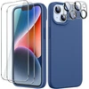 Jetech 5-in-1 silikoninis dėklas, skirtas iphone 14 6.1 colio telefonui, su 2 ekrano apsaugomis ir kameros apsauga, viso ekrano grūdinto stiklo plėvelė, ekrano apsaugos kamera, smūgiams atsparus telefono dėklas (kobaltas)