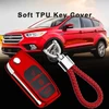 Kaser automobilio rakto dėklas, suderinamas su Ford, tpu silikoninis blizgus apsauginis rakto dėklas, nuotolinio valdymo pultas fiesta focus fusion mondeo c-max kuga ecosport raktų pakabukas (sidabrinis)