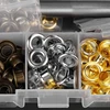 Kilpų rinkinys, 4 spalvų kilpos ir poveržlės, kniedės su 3 dalių montavimo įrankiu, odinis rankšluostis dekoravimo reikmenų taisymui [5 mm x 220 vienetų] dalys