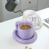 Koythin keramikinis kavos puodelis su lėkštutėmis, kūrybingas ir mielas kavos puodelis biurui ir namams, 300 ml arbatai, latte, pienui (šviesiai violetinis)