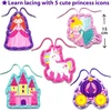 Krafun Princess Unicorn nėrimo kortelių rinkinys vaikams nuo 3 metų: 5 pradedančiųjų projektai su princese, vienaragiu, pilimi, instrukcijomis, smulkiosios motorikos žaislas
