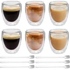 Latte Macchiato dvigubų sienelių stiklinės, espreso puodelių rinkinys, 6 x 350 ml dvigubų sienelių stiklinės su 6 šaukšteliais, cappuccino puodeliai, kavos stiklinės, kavos puodeliai, šaltos kavos stiklinė, termostiklinės kavos puodelis