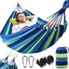 Lauko turistinis hamakas 2 asmenims, 270 kg apkrova (300 x 150 cm), kvėpuojantis, tvirtas, nešiojamas drobinis hamakas su kelioniniu krepšiu, 2 aukščiausios kokybės karabinai, 2 nailoniniai diržai, sodui, vidaus