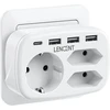 Lencent usb lizdas 7 viename daugiafunkcinis adapteris, 3 krypčių dvigubas euro ir 1 schuko daugiafunkcinis kištukas su 3 usb ir usb-c jungtimis, dvigubas kištukas sieniniam lizdui, polikarbonatas