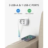 Lencent usb lizdas 7 viename daugiafunkcinis adapteris, 3 krypčių dvigubas euro ir 1 schuko daugiafunkcinis kištukas su 3 usb ir usb-c jungtimis, dvigubas kištukas sieniniam lizdui, polikarbonatas