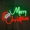 Looklight Kalėdinė neoninė iškaba "merry Christmas" su kalėdine kepure, Led neoninė lemputė, žalios raudonos raidės, neoninės iškabos kalėdiniam vakarėliui, vaikų miegamajam, barui, parduotuvei, kalėdinei dekoracijai