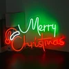 Looklight Kalėdinė neoninė iškaba "merry Christmas" su kalėdine kepure, Led neoninė lemputė, žalios raudonos raidės, neoninės iškabos kalėdiniam vakarėliui, vaikų miegamajam, barui, parduotuvei, kalėdinei dekoracijai