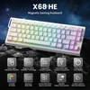 Mambasnake x Attack Shark X68he mechaninė klaviatūra su Rapid Trigger Magnetic Switch, 0,01 mm reguliuojamas aktyvavimas, laidinė 60% žaidimų klaviatūra su spiraliniu kabeliu, 8 Khz, Socd (baltas Contours)