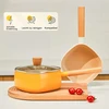 Maxspace puodas, nelipnus aliuminio pieno puodas 18 cm su dangčiu 1.8 l, tinkamas visų tipų viryklėms, sriubos dubuo su medine rankena pienui, sriubai, makaronams (baltas)