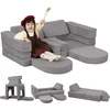 Memorecool žaisminga vaikiška sofa iš velveto – 10 dalių modulinė vaikiška sofa-lova, kordas žaidimų kambariui