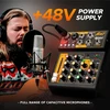 Stiprintuvas Mini4 profesionalus garso mikšeris transliacijoms, 4 kanalų garso mikšeris ir 48 V fantominis maitinimas, bluetooth podcast'ų mikšeriui, gyvam pasirodymui, įrašymui, dj, pc