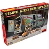 Miniart 38049 1:35 Tempo A400 Van Vegetable Shop - tiksli kopija, modeliavimas, plastikinis rinkinys, sunkvežimio rinkinys, automobilio rinkinys, rinkinys suaugusiems