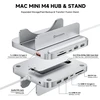 Minisopuru Iexpandmate Mini218b Pro Mac mini M4 dokas su 10 gbps usb c/a, tf/sd, usb a 2.0, mac mini hub'as ir stovas su m.2 nvme ssd (nepridedamas), skirtas mac mini m4 ir m4 pro 2024