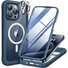 Miracase 360° dėklas, skirtas iphone 15 pro max (6,7 colio), magnetinis su įmontuotu stikliniu ekrano ir kameros apsaugos elementu, visiška apsauga, mobiliojo telefono dėklas, atsparus smūgiams, apsauginiai dangteliai, mėlynas
