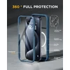 Miracase 360° dėklas, skirtas iphone 15 pro max (6,7 colio), magnetinis su įmontuotu stikliniu ekrano ir kameros apsaugos elementu, visiška apsauga, mobiliojo telefono dėklas, atsparus smūgiams, apsauginiai dangteliai, mėlynas