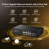 Mokerlink 10 prievadų gigabitinis poe komutatorius, 8 ge poe+, 2 ge uplink, 10/100/1000 mbps, 120w 802.3af/at poe, be ventiliatoriaus plug & play ethernet komutatorius