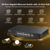 Mokerlink 20 prievadų gigabitinis poe jungiklis, 16 gigabitinių poe+ prievadų, 2 gigabitų uplink, 2 gigabitų sfp, 200w ieee802.3af/at, metalinis montuojamas į stelažą nevaldomas plug and play ethernet jungiklis