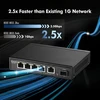 Mokerlink 5 prievadų 2.5g ethernet komutatorius su 10g Sfp, 5 x 2.5g Base-t prievadai, suderinami su 10/100/1000mbps, metalinis nevaldomas ventiliatoriaus neturintis tinklo komutatorius