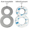 Nerūdijančio plieno namo numeris, atsparus oro sąlygoms ir lengvai prižiūrimas, metalo matinė sidabro apdaila, modernus ir lengvas lipnus montavimas, aukštis 100 mm, arial šriftas, numeris 8