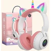 Ohaanyy Belaidės ausinės vaikams, Bluetooth ausinės vienaragis sulankstomos, mergaitėms su laidu ir mikrofonu ausinės vaikams su Led šviesa stereo ausinės mobiliesiems telefonams/planšetiniams Kompiuteriams/pc (baltos)