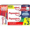 Pepsodent dantų pasta 75 ml (3 vnt.) + 3 dantų šepetėliai