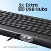 Perixx 10761 Periboard-409 H, mini klaviatūra su 2 x Usb šakotuvais, 1,80 m kabelis su Usb jungtimi, pianino lakas, Qwertz De išdėstymas, juoda