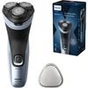 Philips Shaver Series 3000x elektrinis skustuvas vyrams, skirtas naudoti tiek sausai, tiek drėgnai odai, žydros spalvos, su Skinprotect technologija, atlenkiamu barzdos kirpikliu ir ergonomiška rankena (modelis X3053/00)