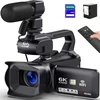 Pitiki 6k vaizdo kamera 64mp 18x skaitmeninis priartinimas vlog'ams su Ir naktiniu matymu, skirta Youtube, internetinė kamera Wifi vaizdo kamera su 4500 Mah baterija, Sd kortele, rankiniu stabilizatoriumi, mikrofonu ir 2.4g