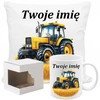 Puodelis, padėkliukas ir traktoriai, traktorius, ūkininkavimas + bet koks vardas
